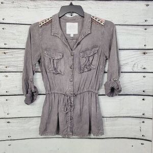 Womens MAURICES PREMIUM 3/4 Rold Sleeve Button Up Shirt Top Blouse Sz Medium Ray